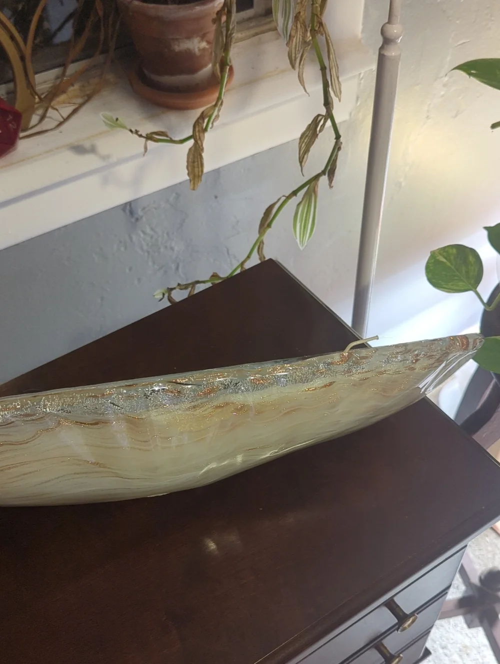Antonio Tammaro Murano Glass Long Coffee Table 3 Wick Candle Gold And White NWT